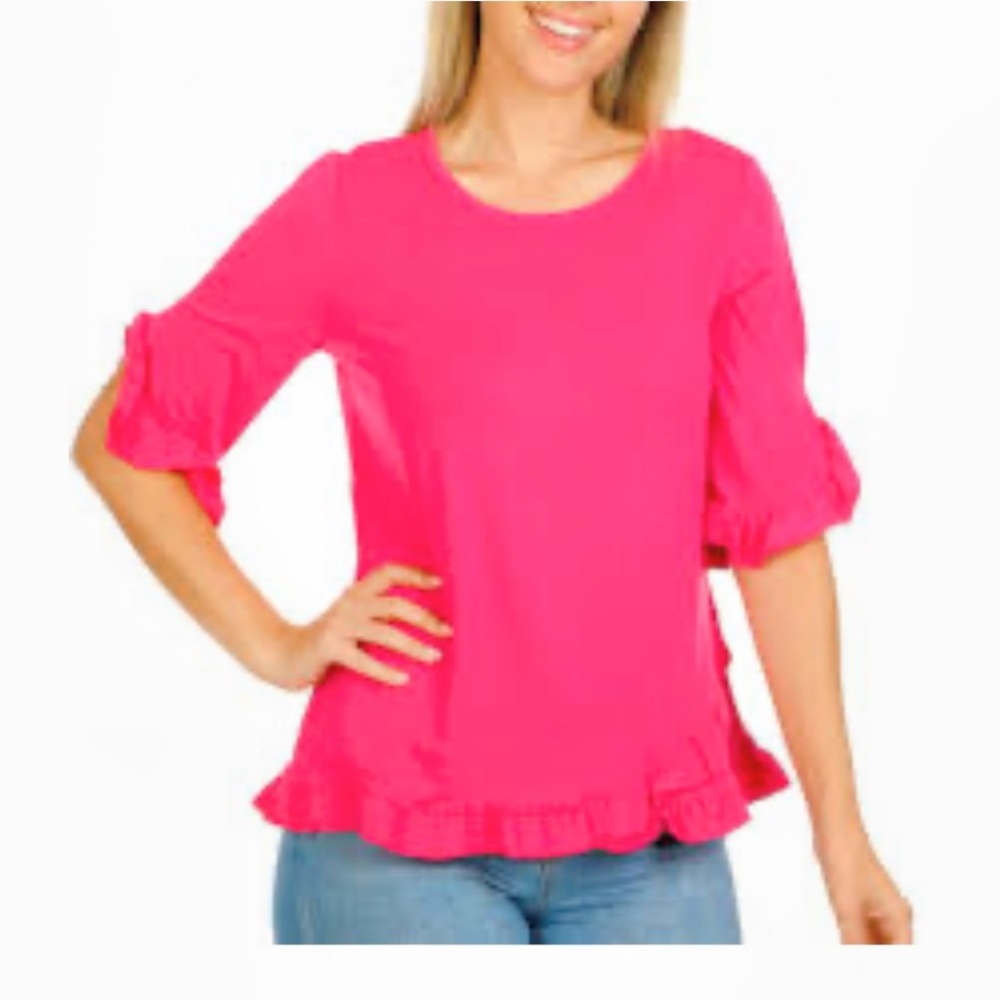 Pink Peplum Ruffle Top - Picture 2 of 9